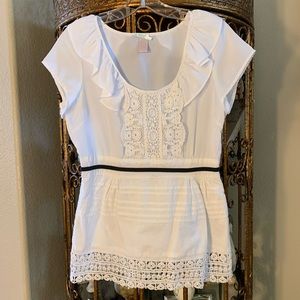White Lace Trim Blouse